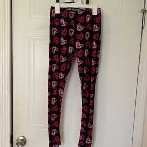 Heart-Print Leggings - Pink on Black